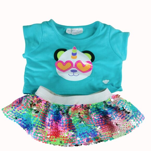 Build-A-Bear Workshop Pandacorn Panda Unicorn Plush Outfit With Sequin Skirt - Picture 1 of 4